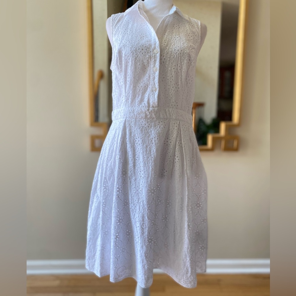 Lauren Ralph Lauren White Eyelet Sleeveless Cotton Shirt Dress Sz 6